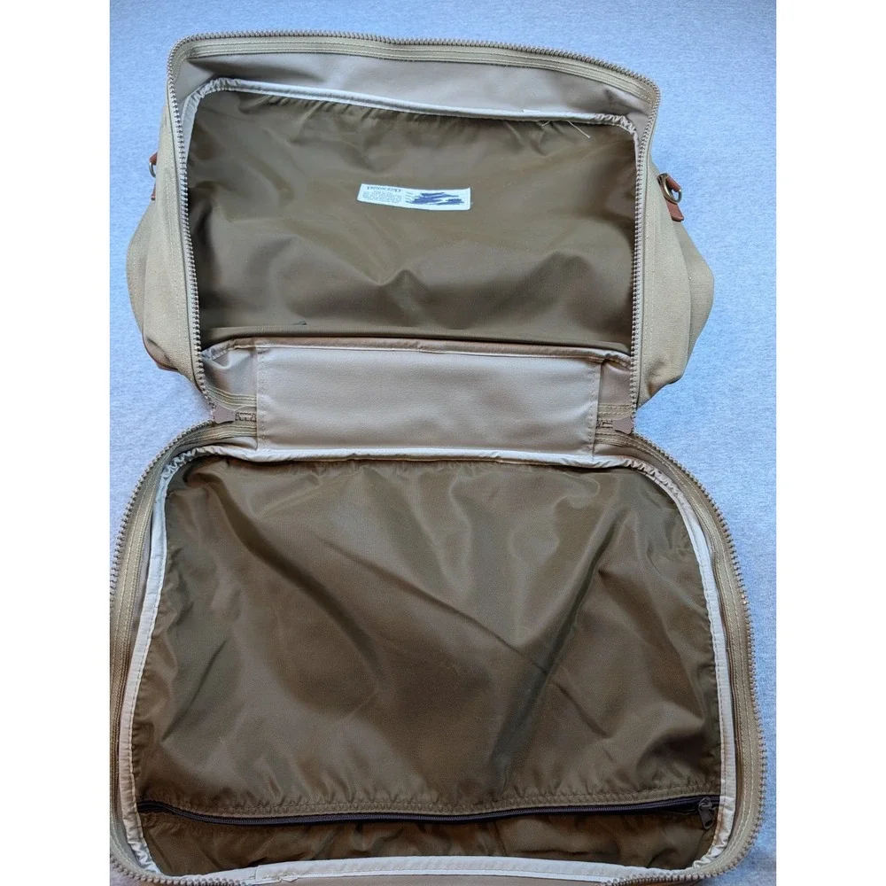 Vintage Lands' End Canvas Leather Trim Garment Bag Suiter Carry On Khaki Tan USA